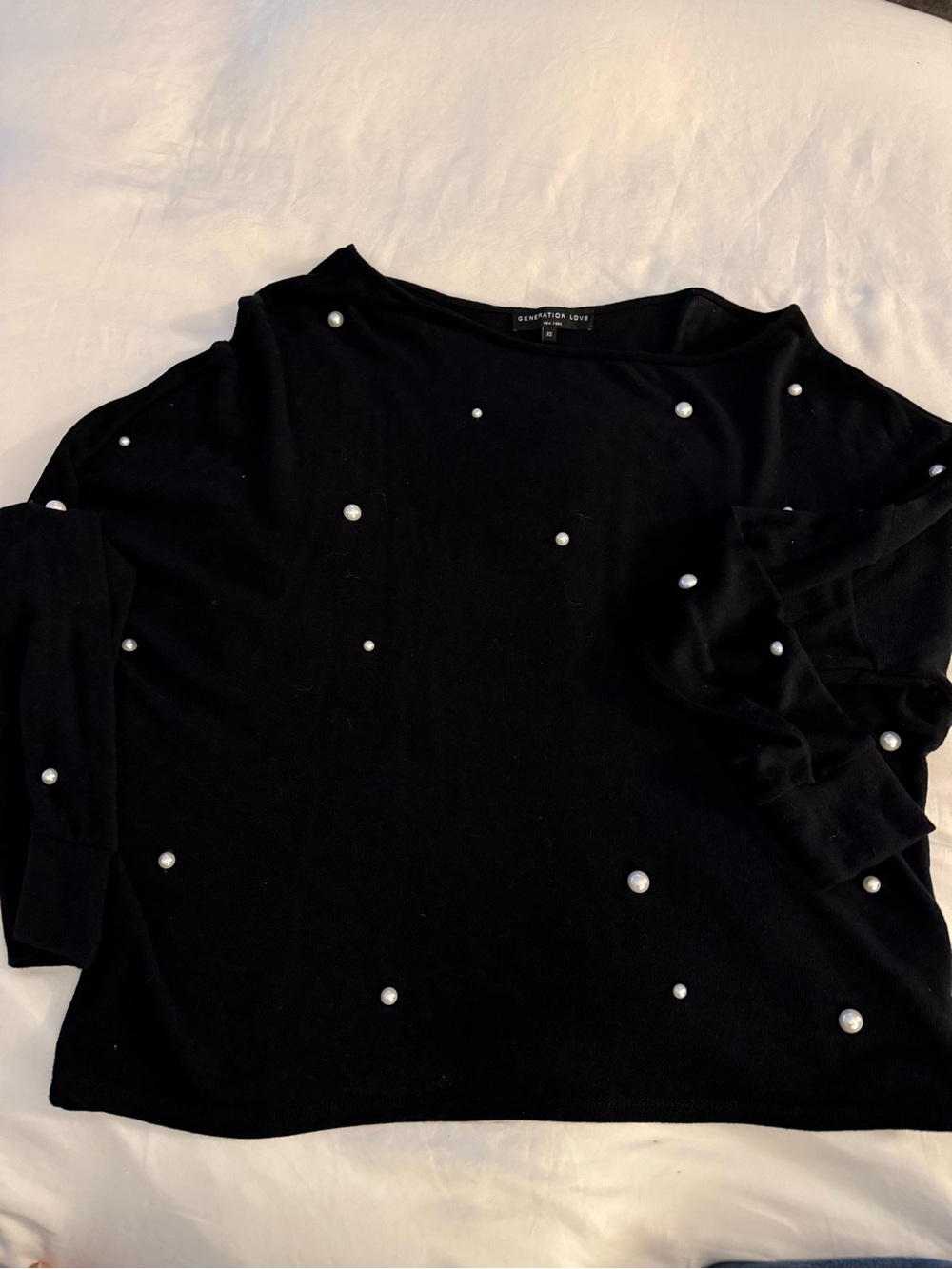 Embellished Pearl Black Women's Sweater Generation Love XS